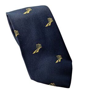 Vintage Prince Consort Mens Tie Navy Blue Yellow Skyline City Logo USA Made
